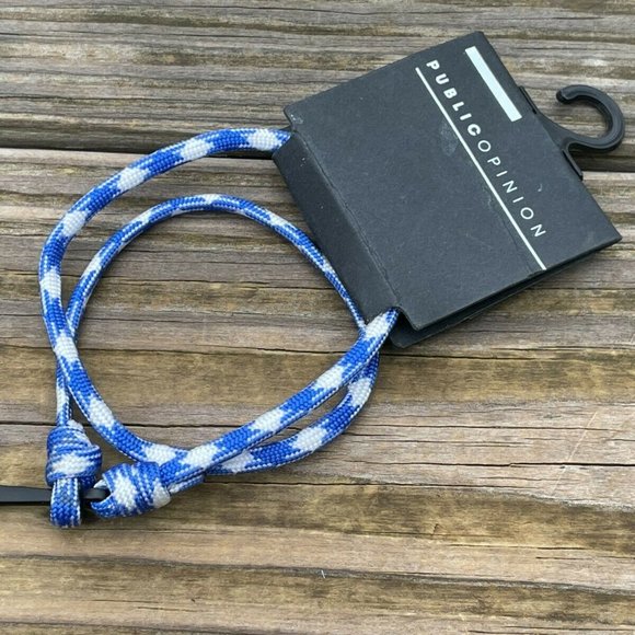 Public Opinion Bracelet Men Wrap blue and white Nylon Wrist Band Black Anchor - Picture 1 of 10